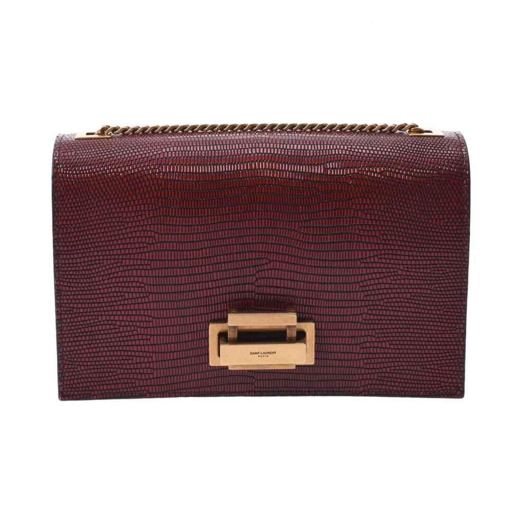 SAINT LAURENT Chain Shoulder Bag Bordeaux Purple Crocodile Leather